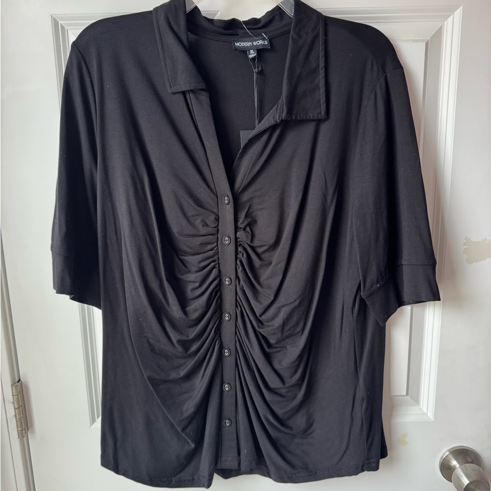NWT Modern Vice Elegant Black Ruched Blouse